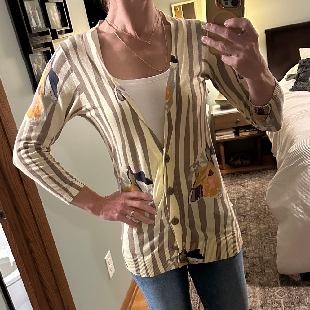 Sparrow Striped Cardigan with Floral Accents